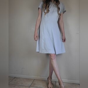 NWT Rebecca Taylor Leather Sleeve Cute Casual Gray Flirty A-line Dress Size 8